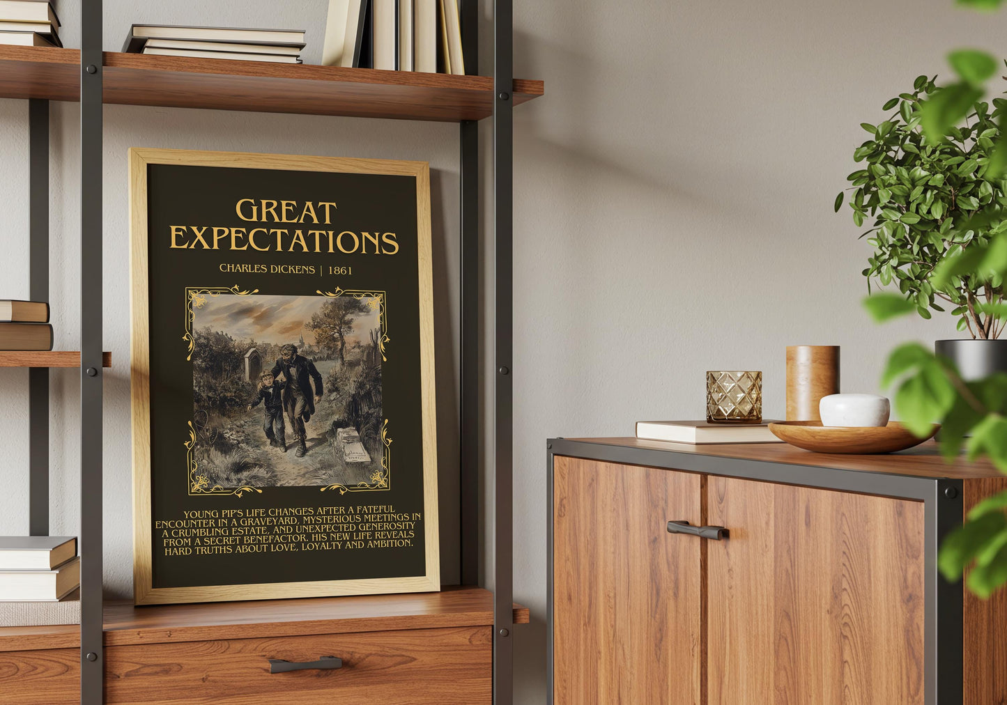 Great Expectations by Charles Dickens Descriptive, High Quality Poster Print. Free Delivery Wall Art. Author and Blurb Book/Novel Artwork