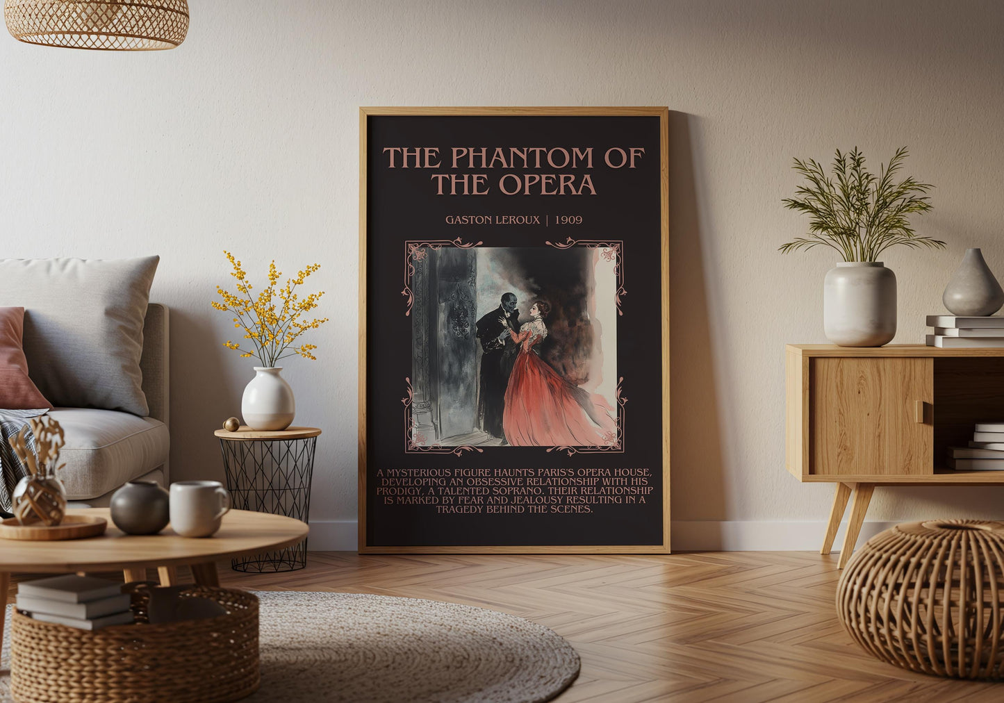 The Phantom of The Opera by Gaston Leroux Descriptive, High Quality Poster Print.Free Delivery Wall Art. Author and Blurb Book/Novel Artwork