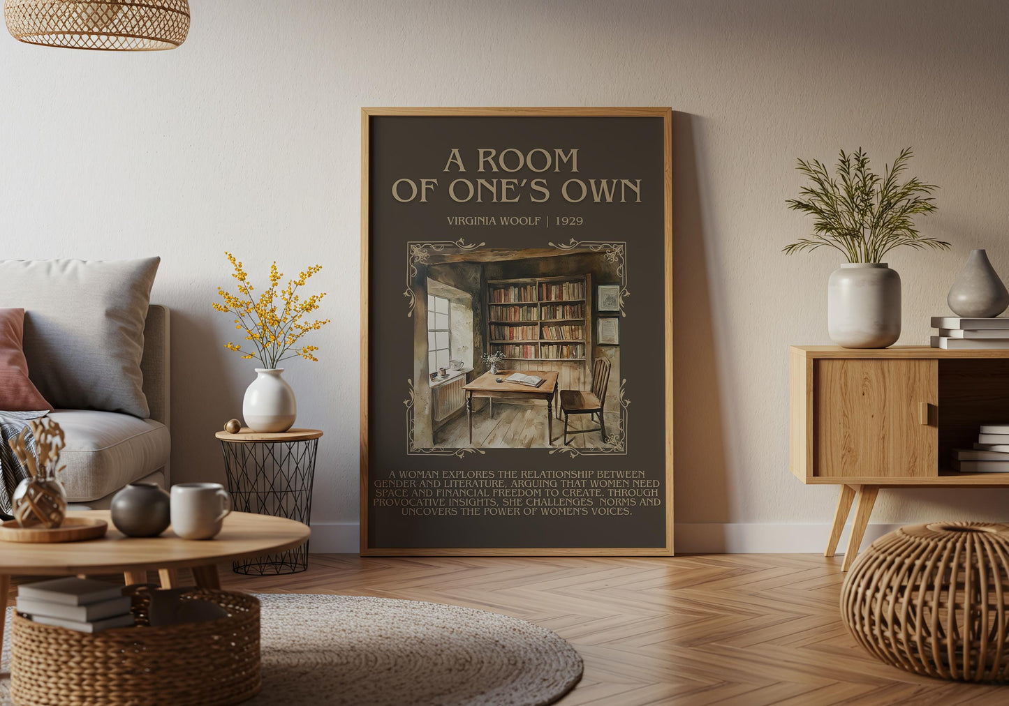 A Room Of One's Own by Virginia Woolf Descriptive, High Quality Poster Print. Free Delivery Wall Art. Author and Blurb Book/Novel Artwork