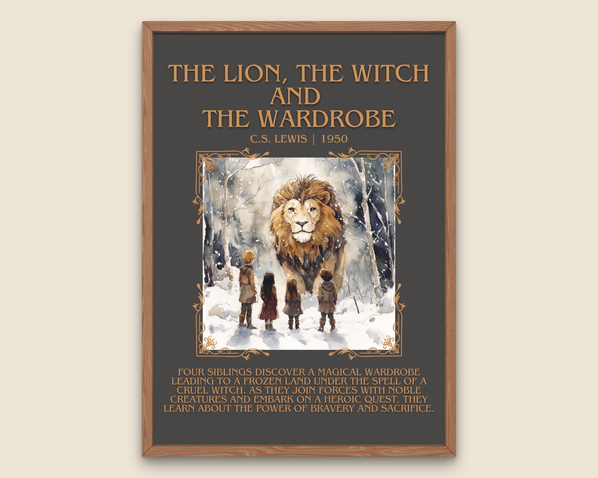 The Lion, The Witch and The Wardrobe by C.S.Lewis Descriptive, High Quality Poster Print. Custom Wall Art. Author and Blurb Book Artwork