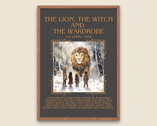 The Lion, The Witch and The Wardrobe by C.S.Lewis Descriptive, High Quality Poster Print. Custom Wall Art. Author and Blurb Book Artwork