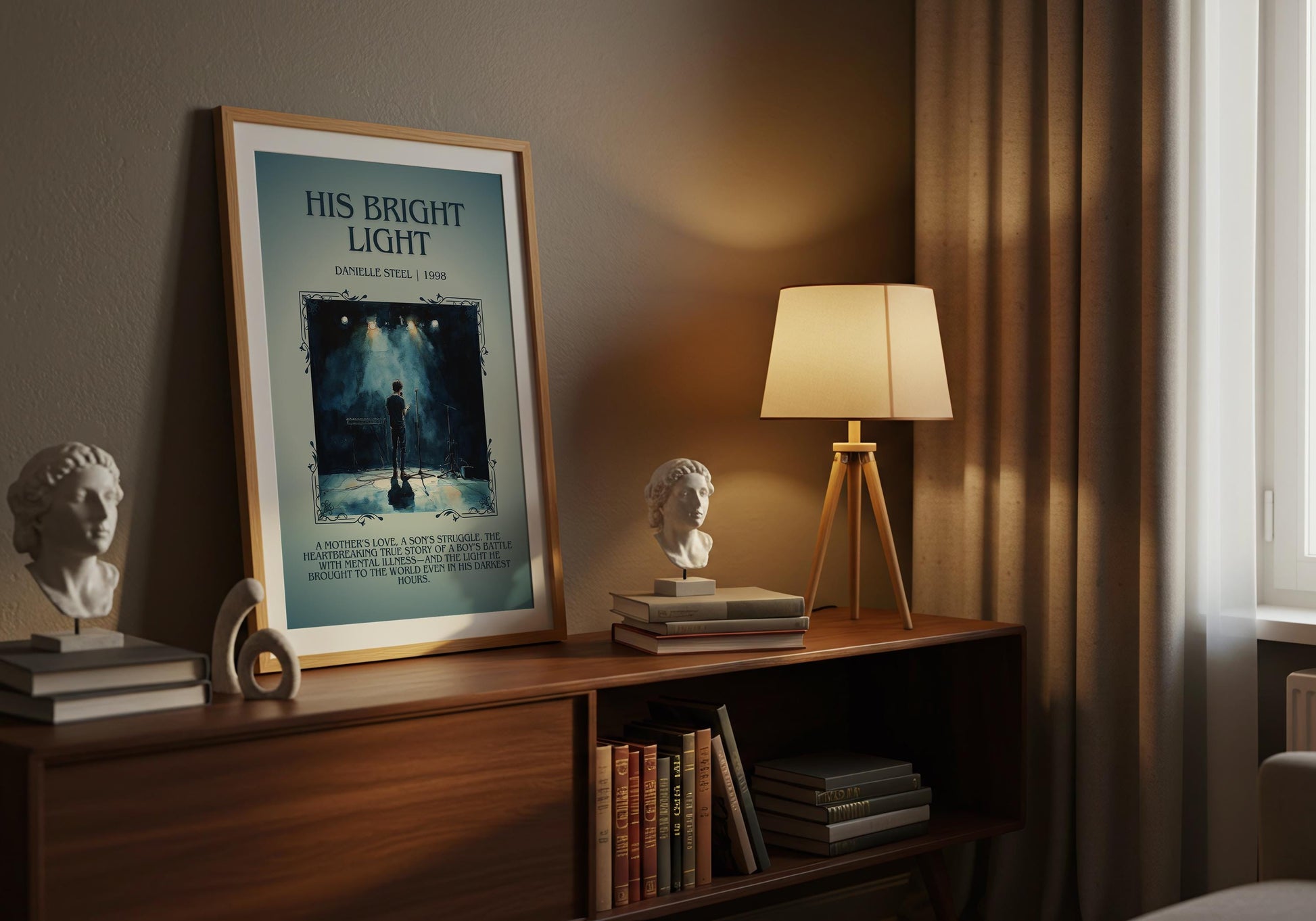 His Bright Light by Danielle Steel Descriptive, High Quality Poster Print.Free Delivery Wall Art.Author&Blurb Book Artwork. Novel Summary