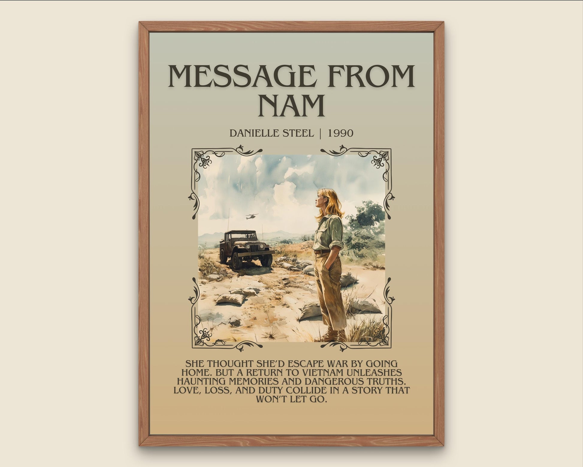 Message From Nam by Danielle Steel Descriptive, High Quality Poster Print.Free Delivery Wall Art.Author&Blurb Book Artwork. Novel Summary