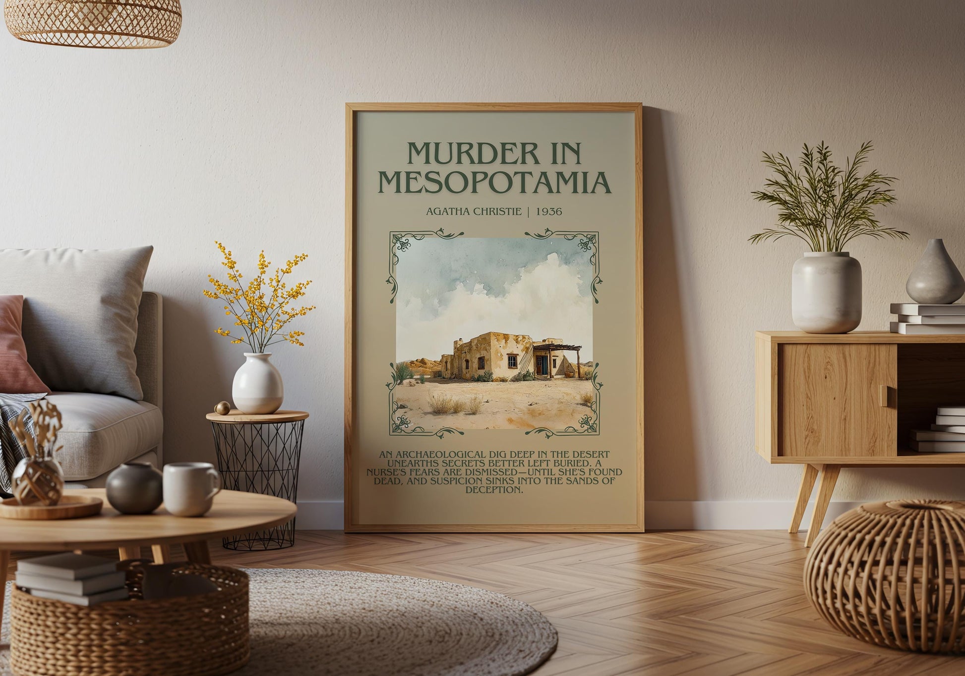 Murder In Mesopotamia by Agatha Christie Descriptive, High Quality Poster Print.Free Delivery Wall Art.Author&Blurb Book Artwork. Novel Gift