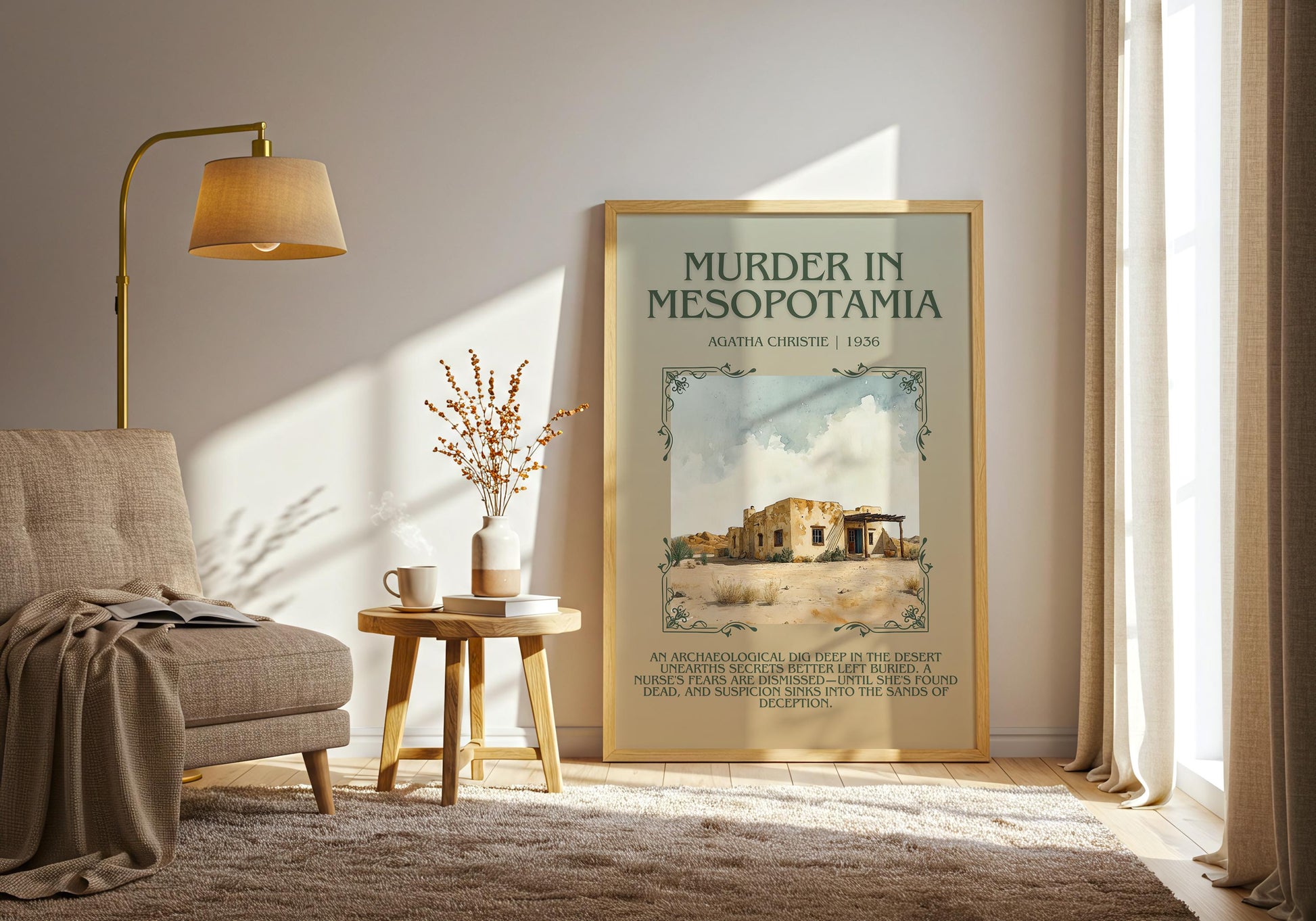 Murder In Mesopotamia by Agatha Christie Descriptive, High Quality Poster Print.Free Delivery Wall Art.Author&Blurb Book Artwork. Novel Gift