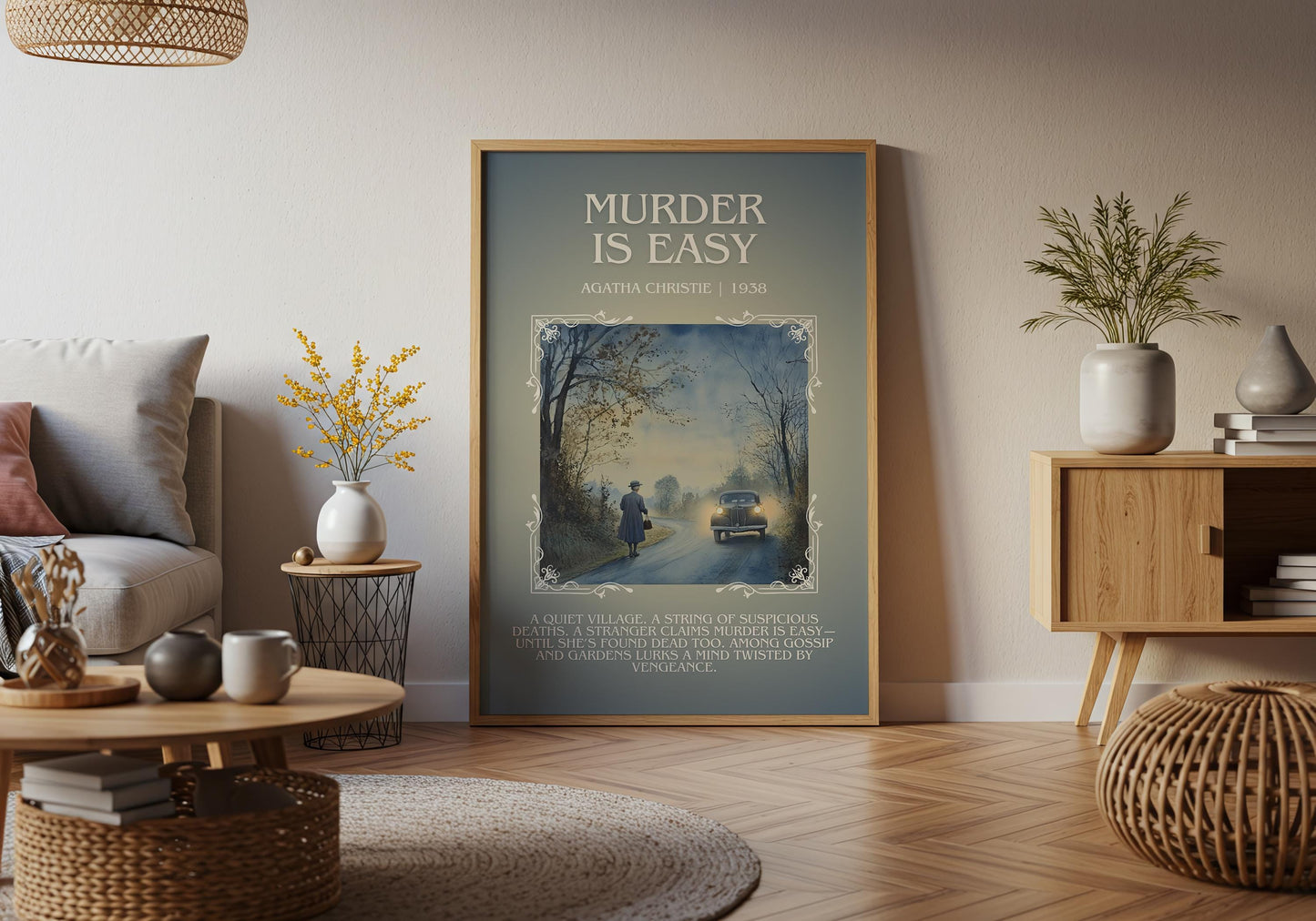 Murder Is Easy by Agatha Christie Descriptive, High Quality Poster Print.Free Delivery Wall Art.Author&Blurb Book Artwork. Novel Summary