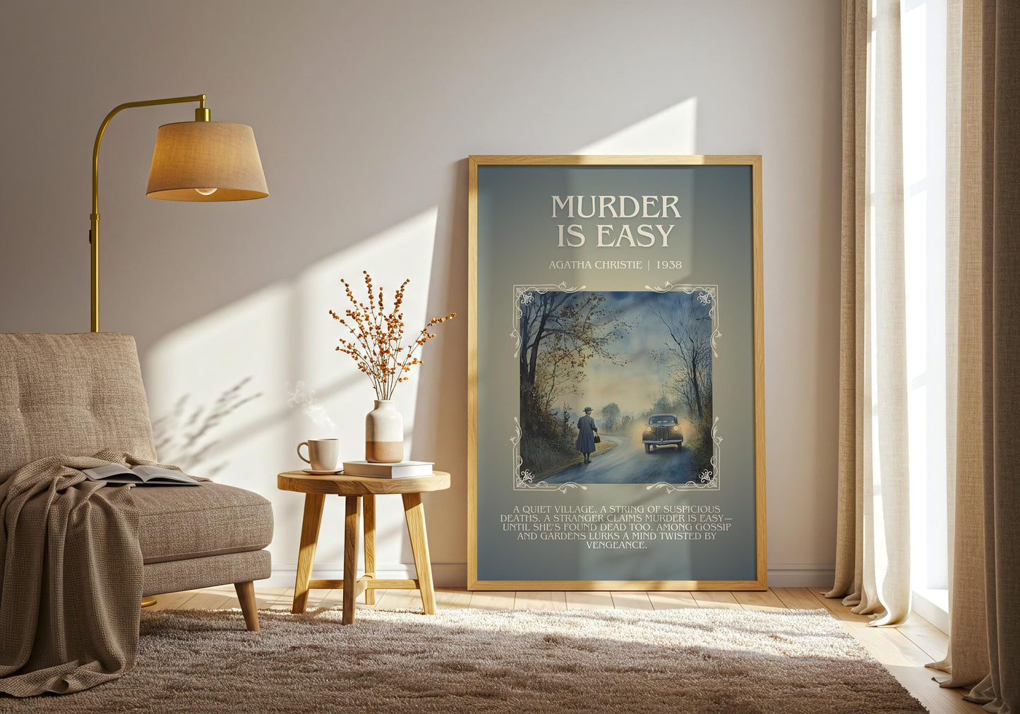 Murder Is Easy by Agatha Christie Descriptive, High Quality Poster Print.Free Delivery Wall Art.Author&Blurb Book Artwork. Novel Summary