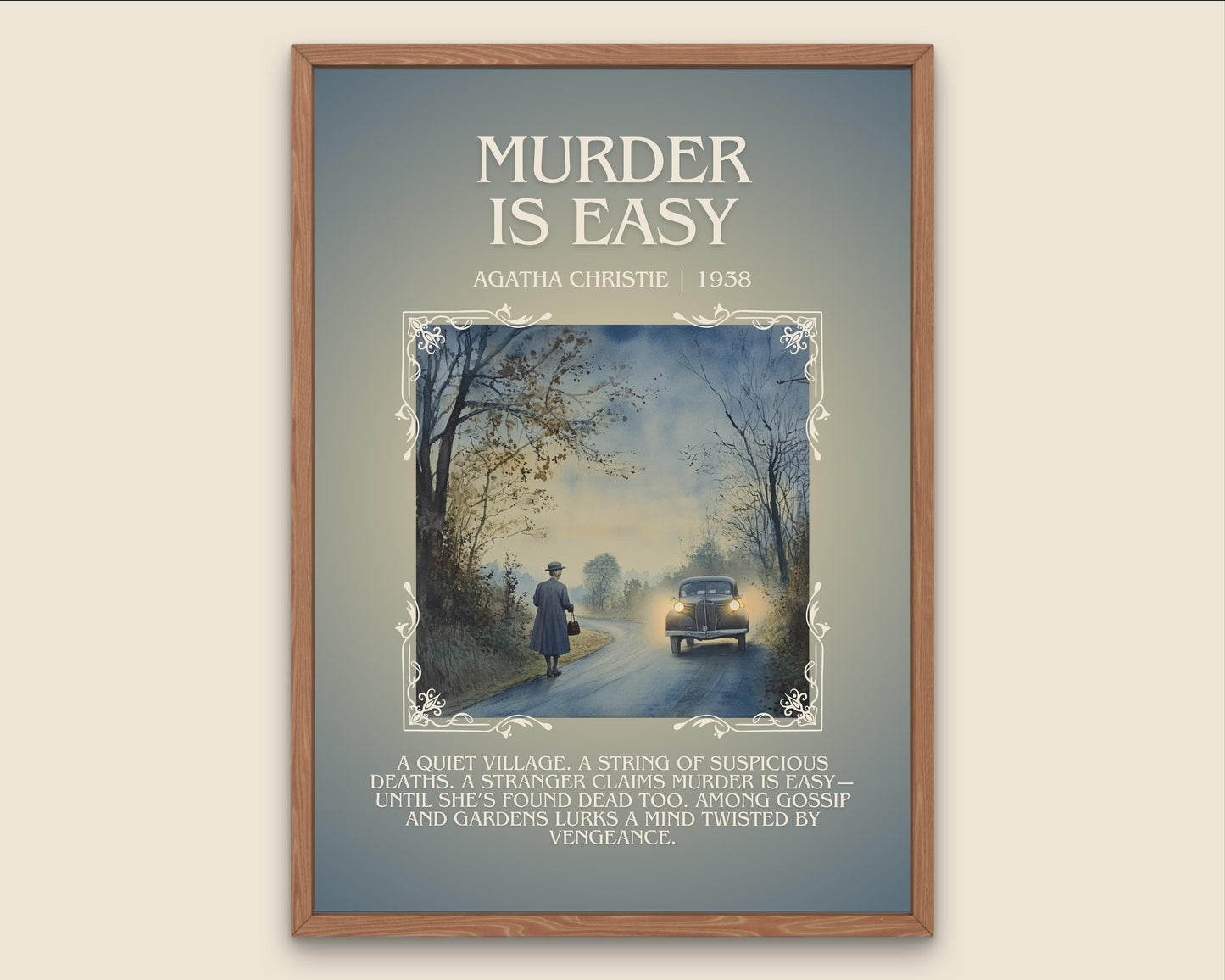 Murder Is Easy by Agatha Christie Descriptive, High Quality Poster Print.Free Delivery Wall Art.Author&Blurb Book Artwork. Novel Summary