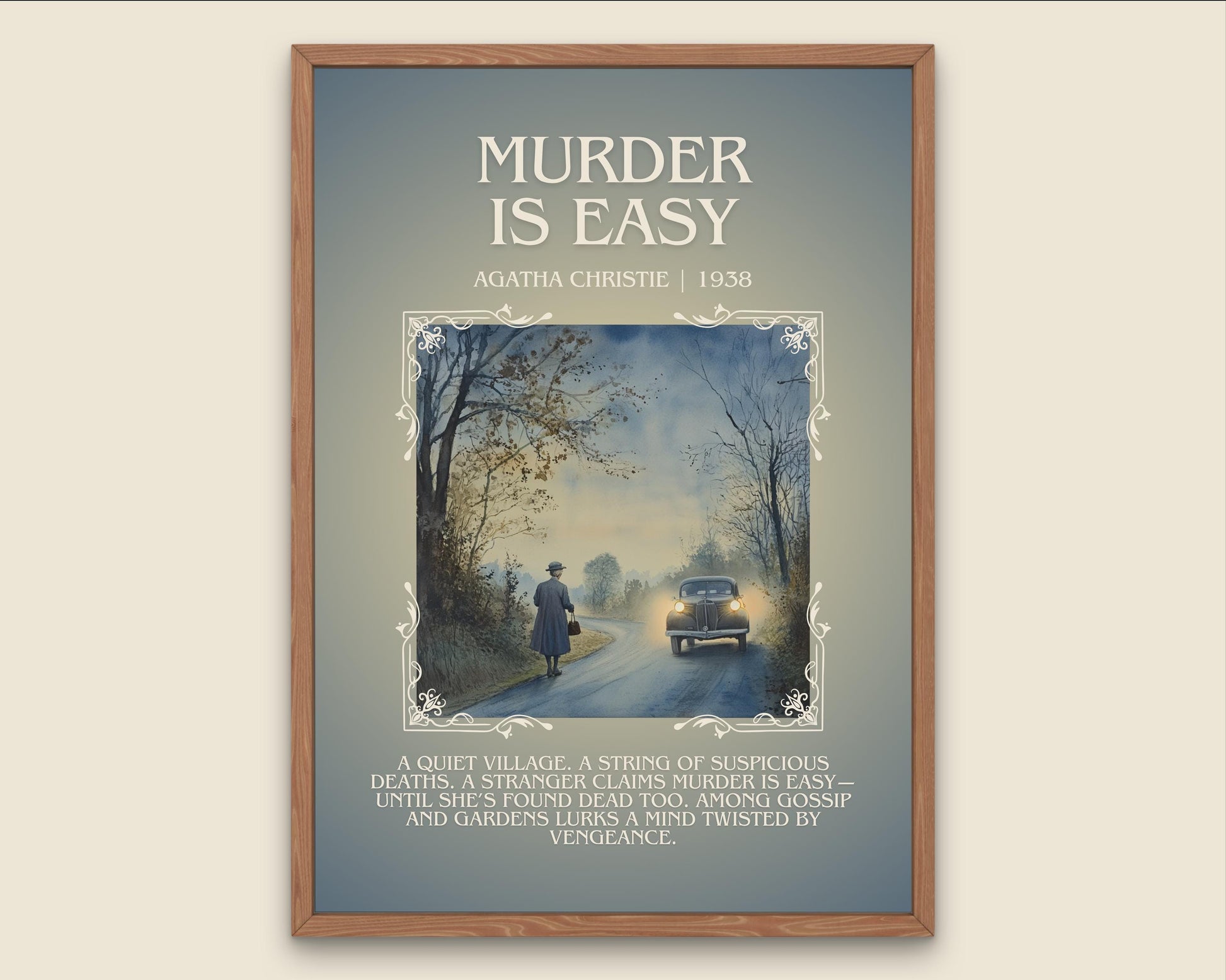 Murder Is Easy by Agatha Christie Descriptive, High Quality Poster Print.Free Delivery Wall Art.Author&Blurb Book Artwork. Novel Summary