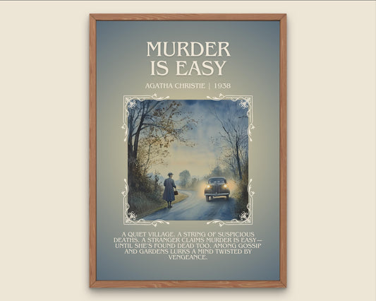 Murder Is Easy by Agatha Christie Descriptive, High Quality Poster Print.Free Delivery Wall Art.Author&Blurb Book Artwork. Novel Summary