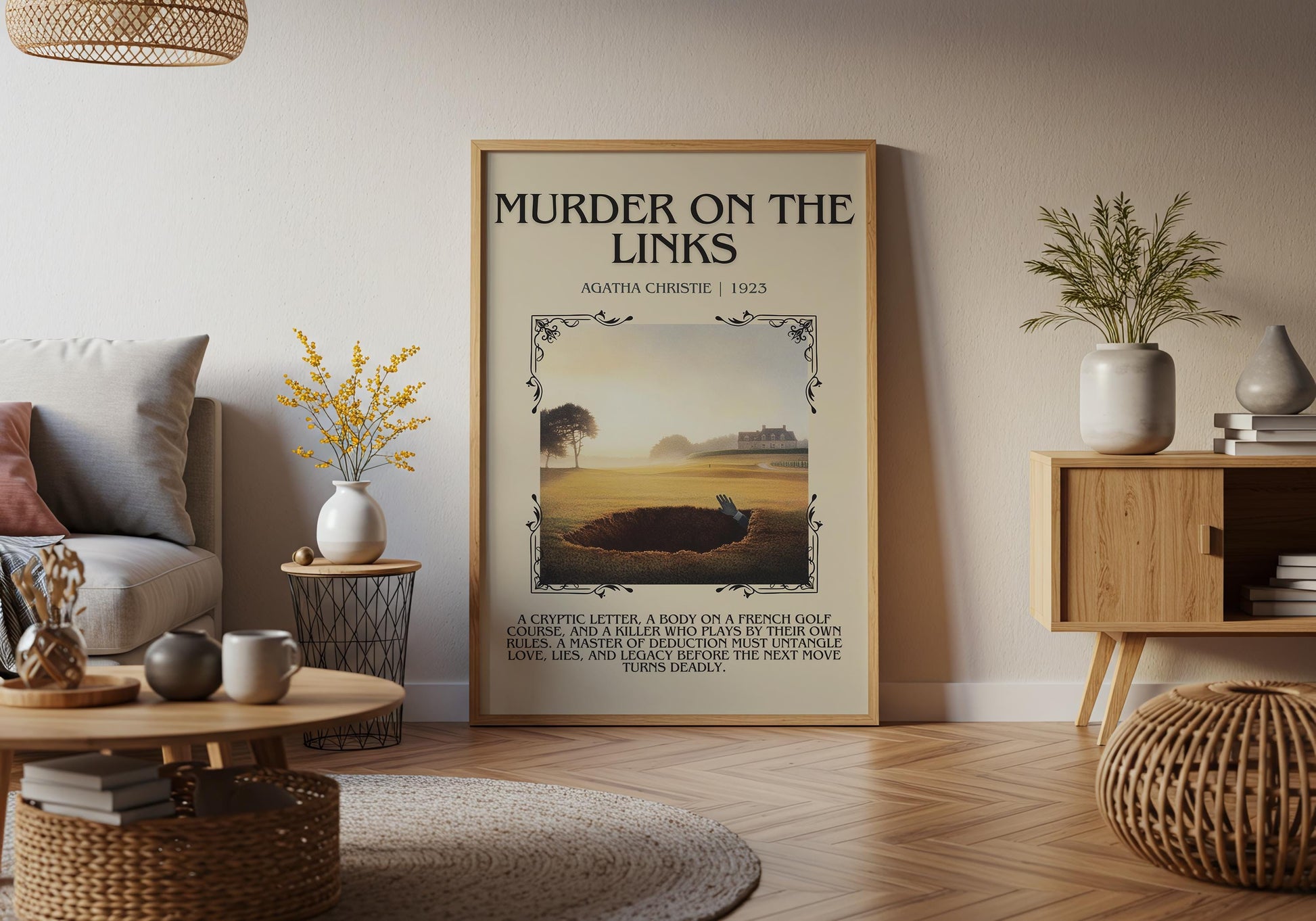 Murder On The Links by Agatha Christie Descriptive, High Quality Poster Print.Free Delivery Wall Art.Author&Blurb Book Artwork. Novel Gift