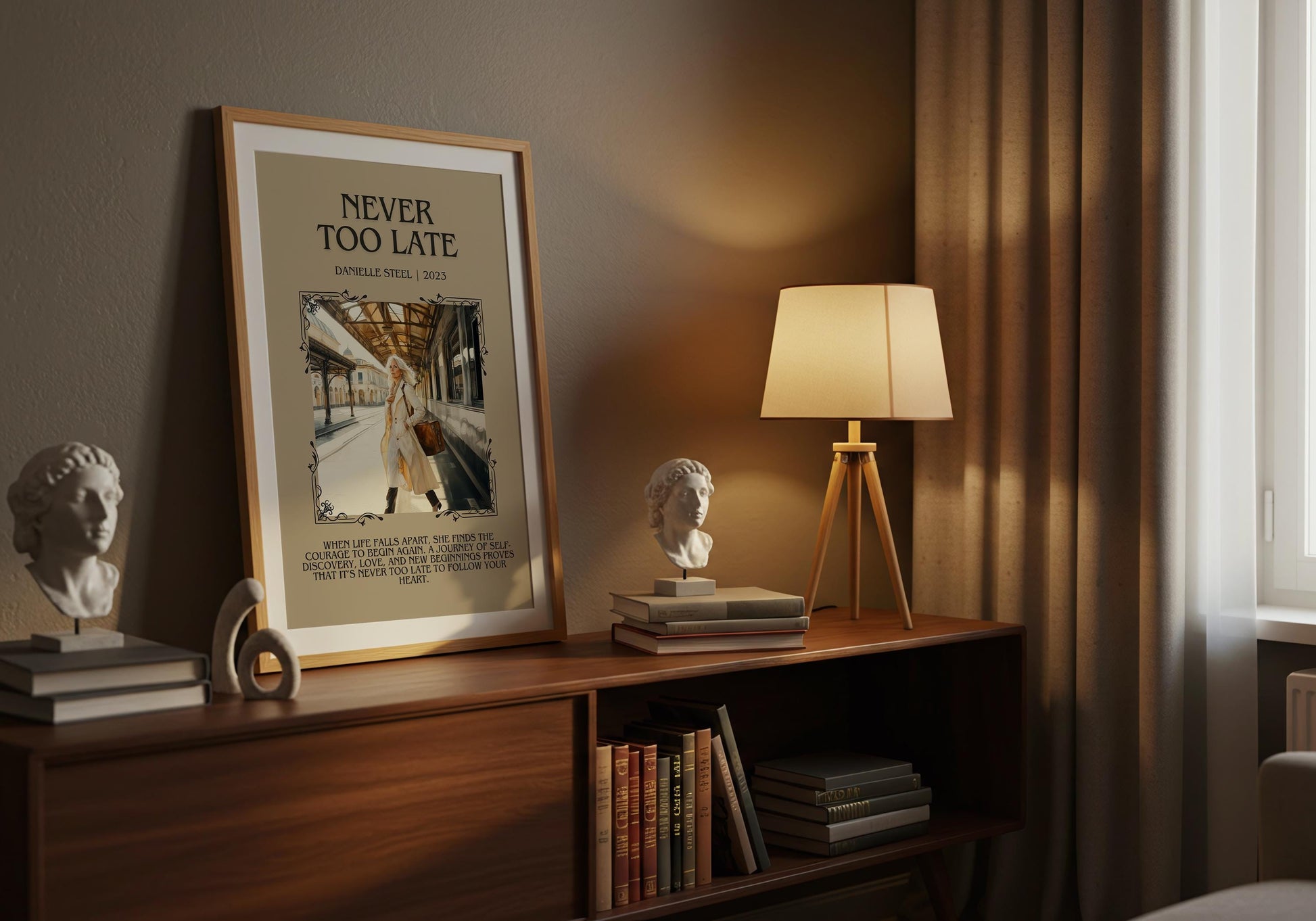 Never Too Late by Danielle Steel Descriptive, High Quality Poster Print.Free Delivery Wall Art.Author&Blurb Book Artwork. Novel Summary Gift