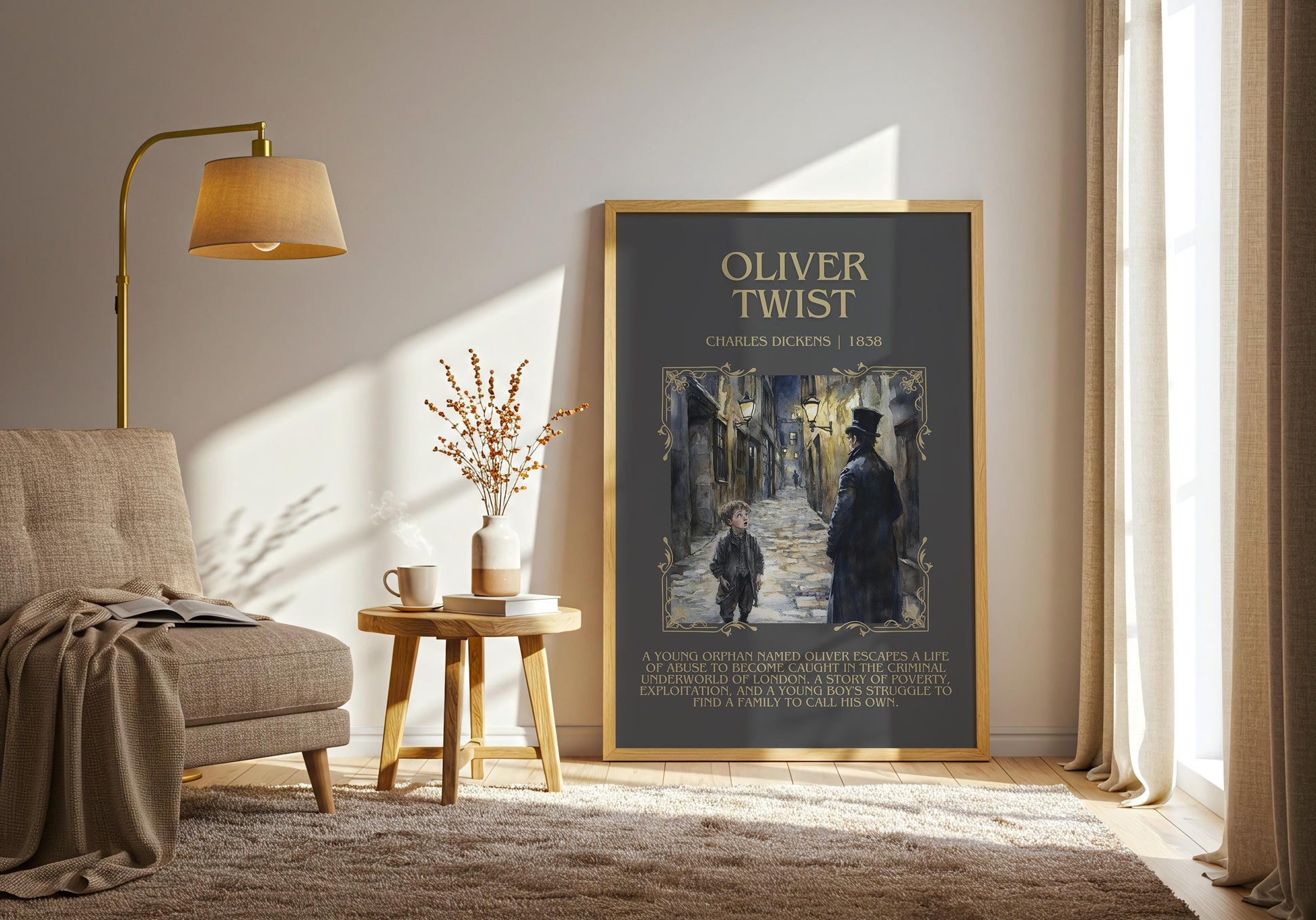 Oliver Twist by Charles Dickens Descriptive, High Quality Poster Print.Free Delivery Wall Art.Author&Blurb Book Artwork. Novel Gift