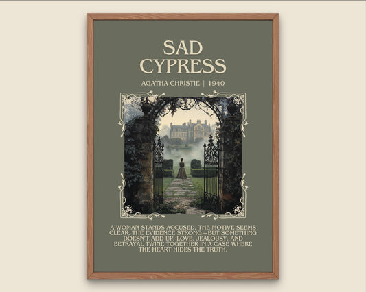 Sad Cypress by Agatha Christie Descriptive, High Quality Poster Print.Free Delivery Wall Art.Author&Blurb Book Artwork.Novel Gift