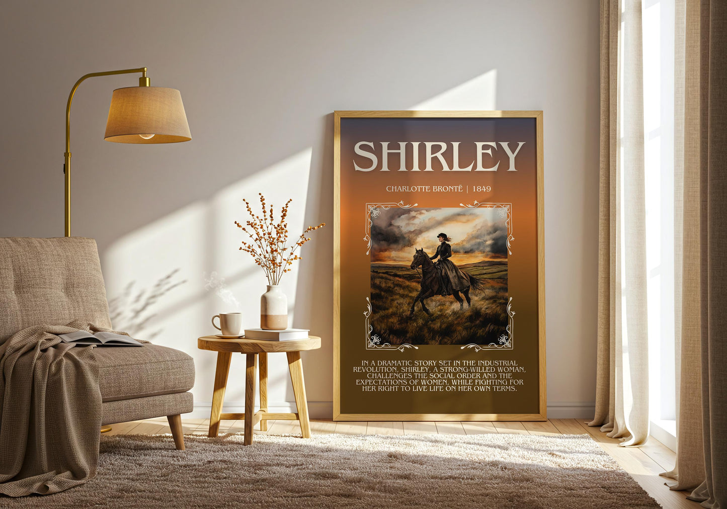 Shirley by Charlotte Bronte Descriptive, High Quality Poster Print.Free Delivery Wall Art.Author&Blurb Book Artwork. Novel Gift Summary