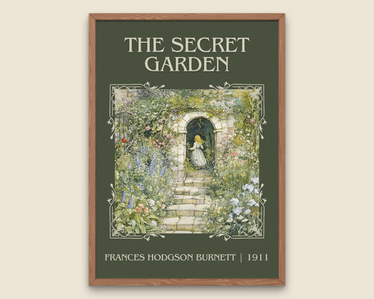 The Secret Garden by Frances Hodgson Burnett High Quality Poster Print.  Free Delivery Wall Art. Minimalist Poster Print Sketch Watercolour Style with Author Title and Publication Year