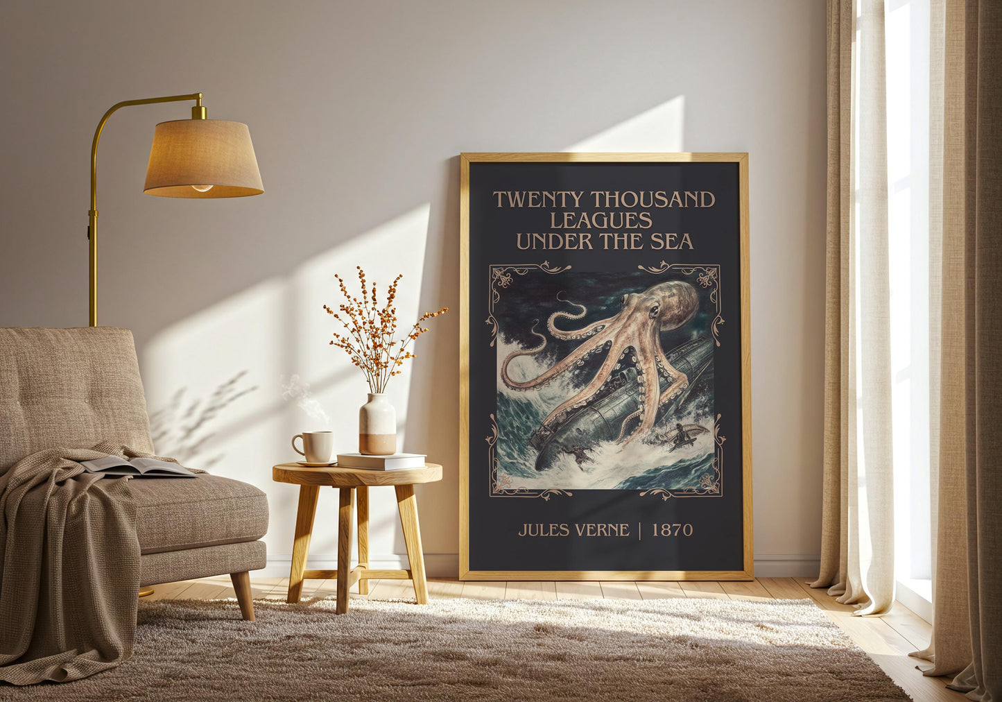 Twenty Thousand Leagues Under The Sea by Jules Verne High Quality Poster Print. Free Delivery Wall Art. Author and Blurb Book/Novel Artwork