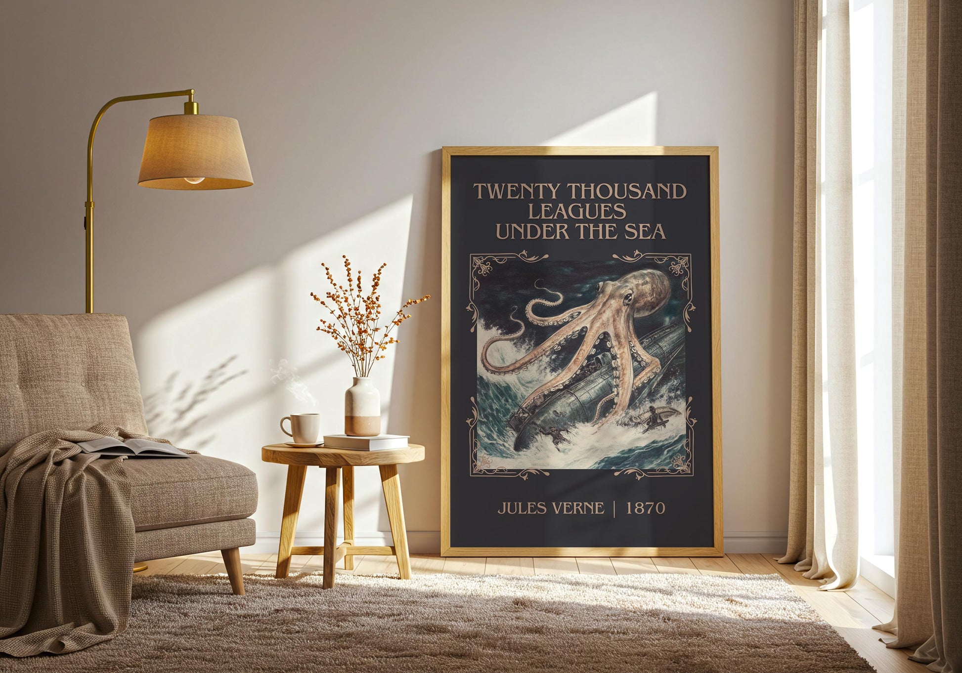 Twenty Thousand Leagues Under The Sea by Jules Verne High Quality Poster Print. Free Delivery Wall Art. Author and Blurb Book/Novel Artwork
