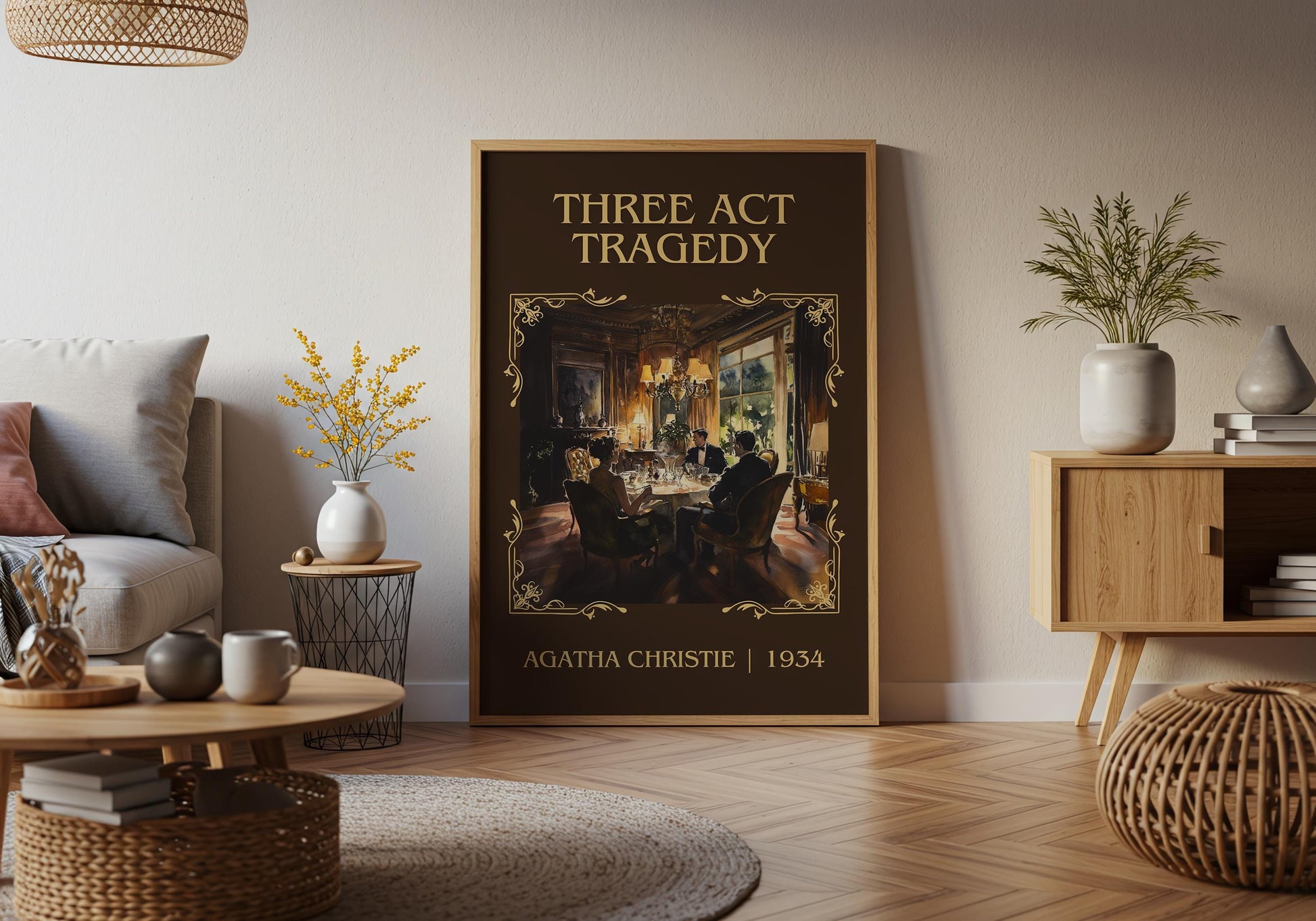 Three Act Tragedy by Agatha Christie High Quality Poster Print. Free Delivery Wall Art. Author & Blurb Book/Novel Minimalist Art Gift