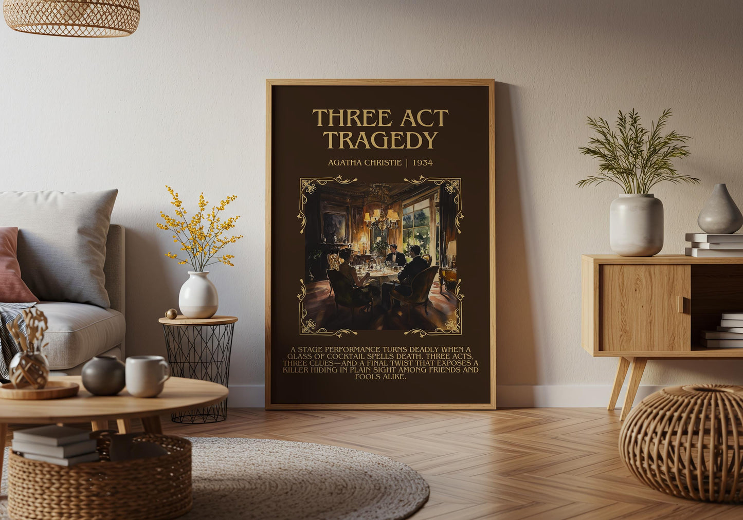 Three Act Tragedy by Agatha Christie High Quality Poster Print. Free Delivery Wall Art. Author & Blurb Book/Novel Minimalist Art Gift