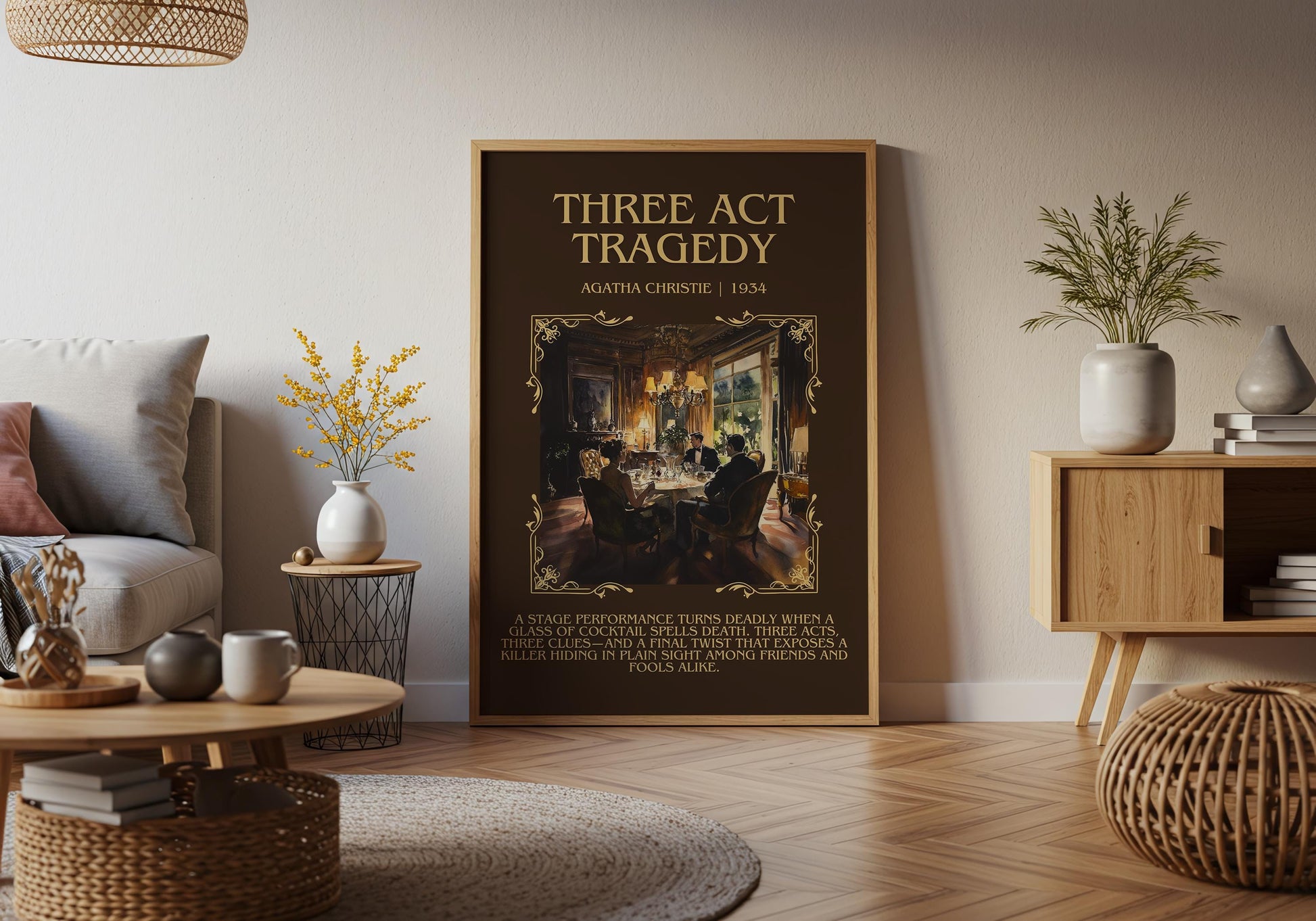 Three Act Tragedy by Agatha Christie High Quality Poster Print. Free Delivery Wall Art. Author & Blurb Book/Novel Minimalist Art Gift