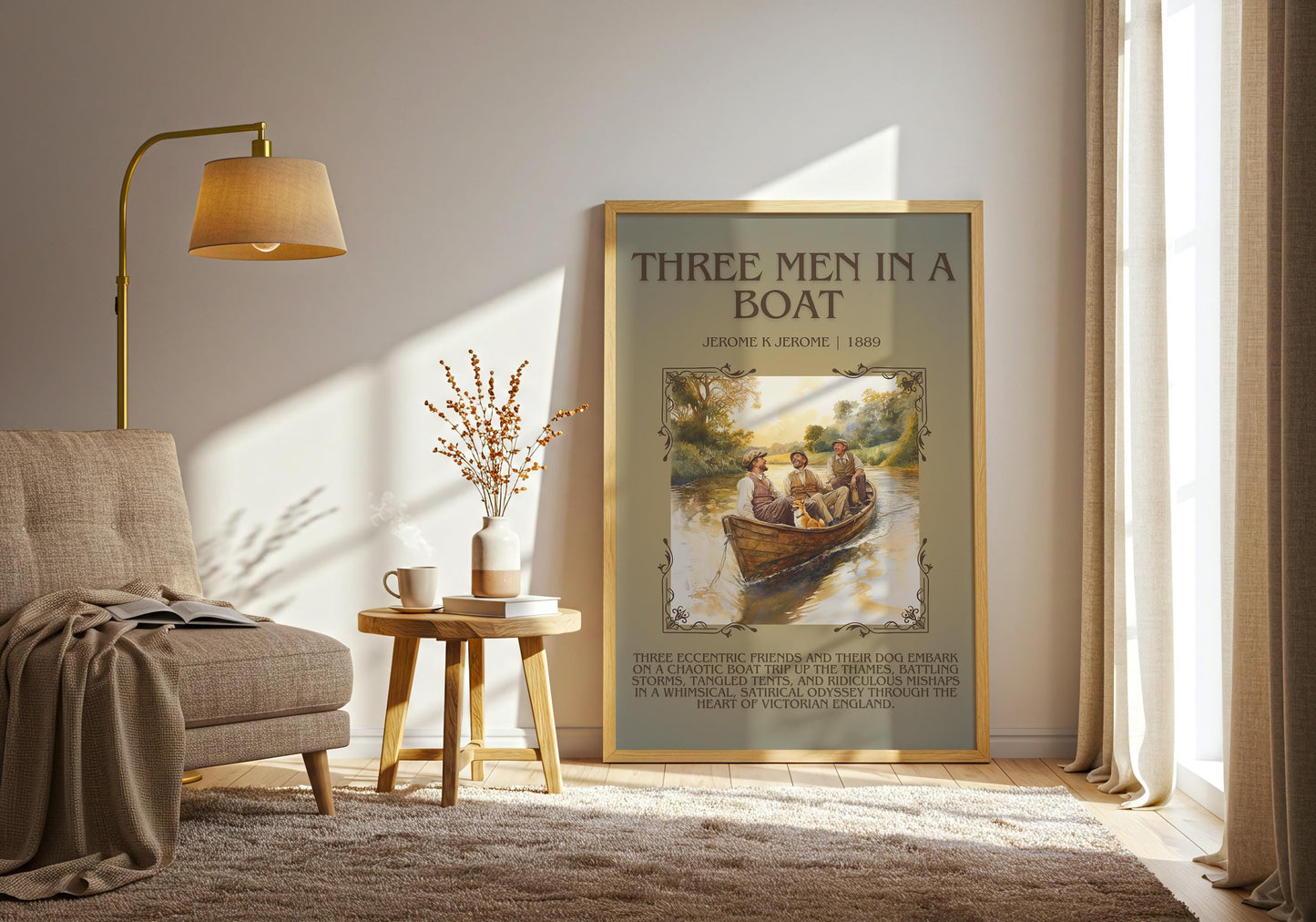 Three Men In A Boat by Jerome K Jerome Descriptive, High Quality Poster Print. Free Delivery Wall Art. Author and Blurb Book/Novel Artwork