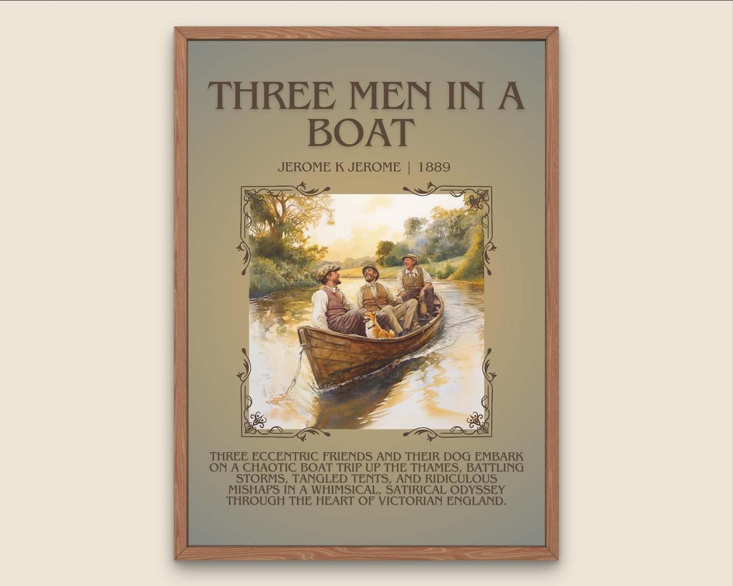 Three Men In A Boat by Jerome K Jerome Descriptive, High Quality Poster Print. Free Delivery Wall Art. Author and Blurb Book/Novel Artwork