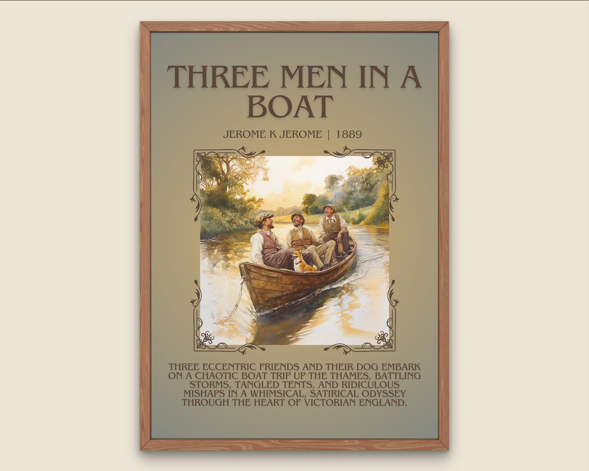 Three Men In A Boat by Jerome K Jerome Descriptive, High Quality Poster Print. Free Delivery Wall Art. Author and Blurb Book/Novel Artwork