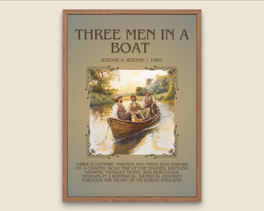 Three Men In A Boat by Jerome K Jerome Descriptive, High Quality Poster Print. Free Delivery Wall Art. Author and Blurb Book/Novel Artwork