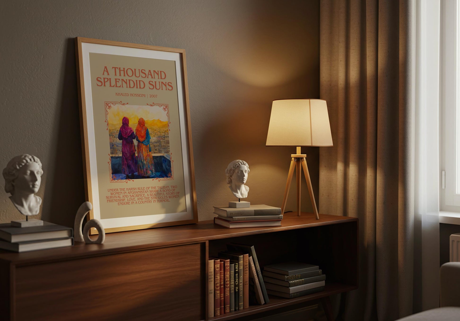 A Thousand Splendid Suns by Khaled Hosseini Descriptive, High Quality Poster Print. Free Delivery Wall Art. Author and Blurb Book Artwork