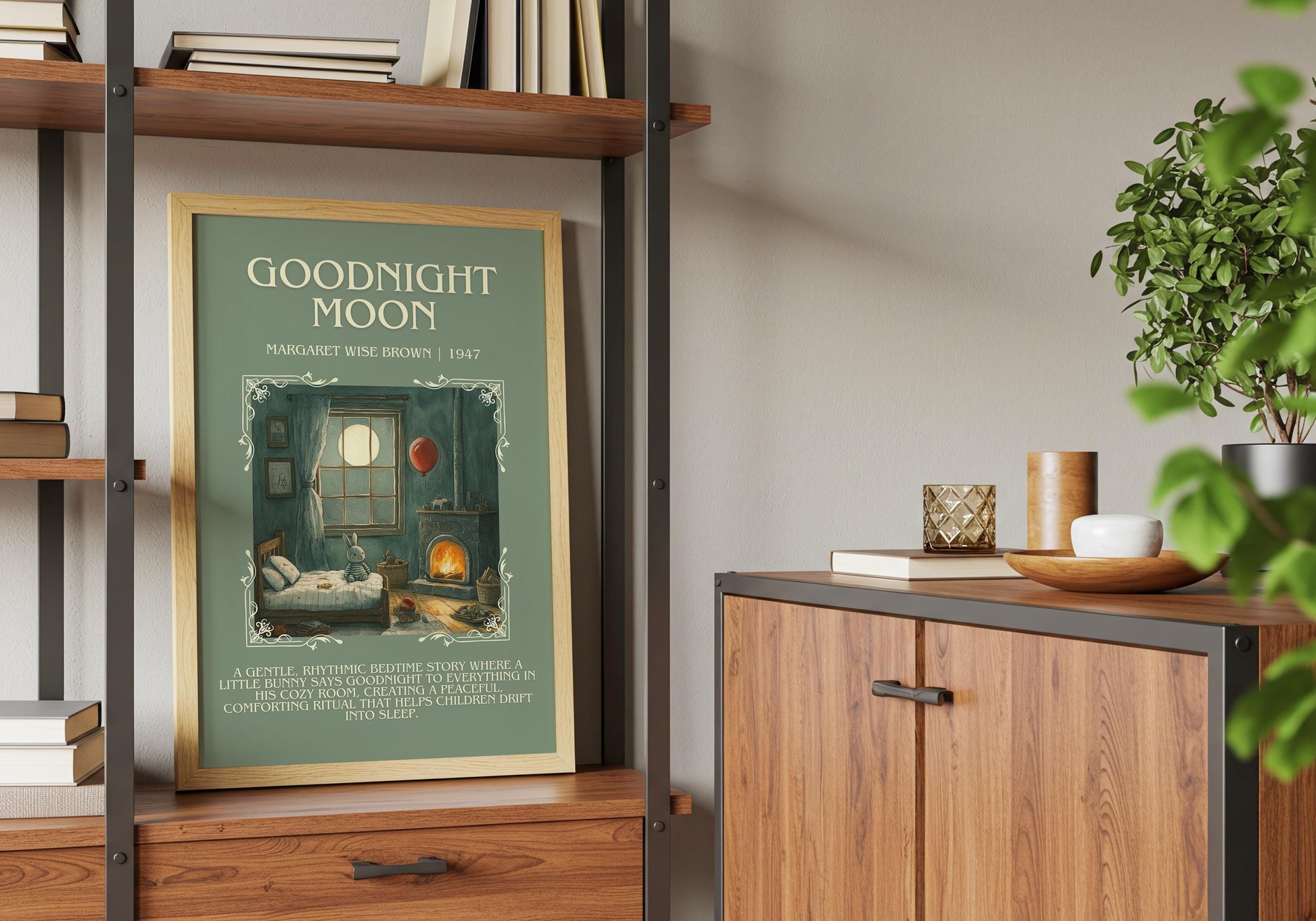 Goodnight Moon by Margaret Wise Brown Descriptive, High Quality Poster Print. Free Delivery Wall Art. Author and Blurb Book/Novel Artwork