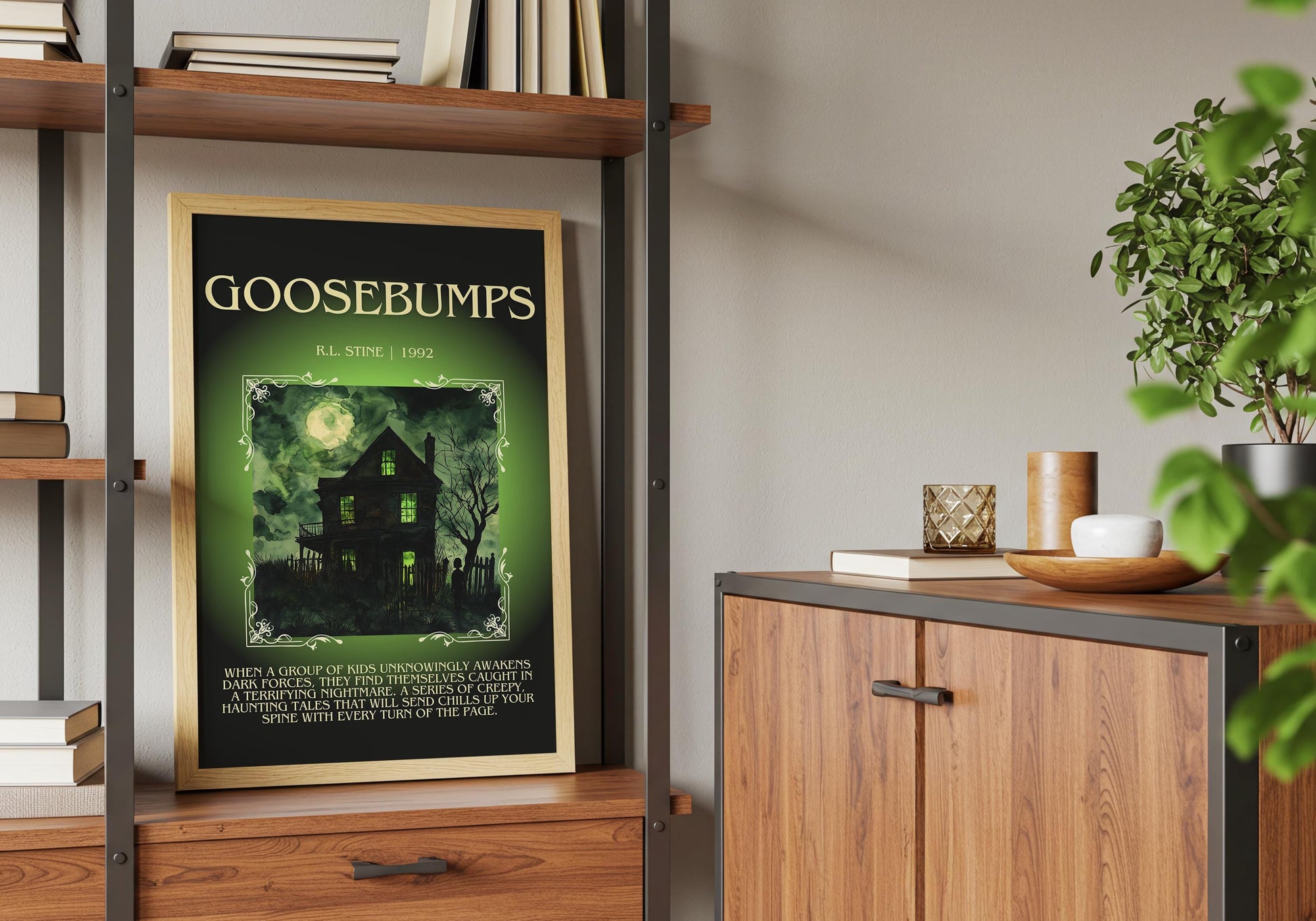 Goosebumps by R.L. Stine Descriptive, High Quality Poster Print. Free Delivery Wall Art. Author and Blurb Book Artwork