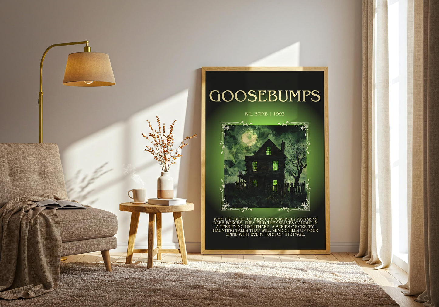 Goosebumps by R.L. Stine Descriptive, High Quality Poster Print. Free Delivery Wall Art. Author and Blurb Book Artwork