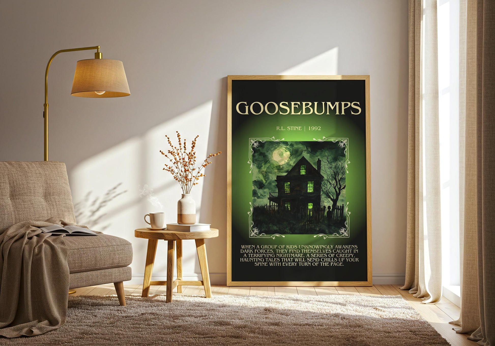 Goosebumps by R.L. Stine Descriptive, High Quality Poster Print. Free Delivery Wall Art. Author and Blurb Book Artwork