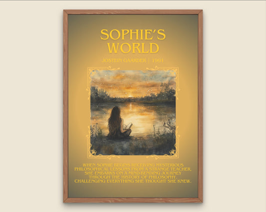 Sophie's World by Justein Gaarder Descriptive, High Quality Poster Print. Free Delivery Wall Art. Author and Blurb Book Artwork. Gift Art