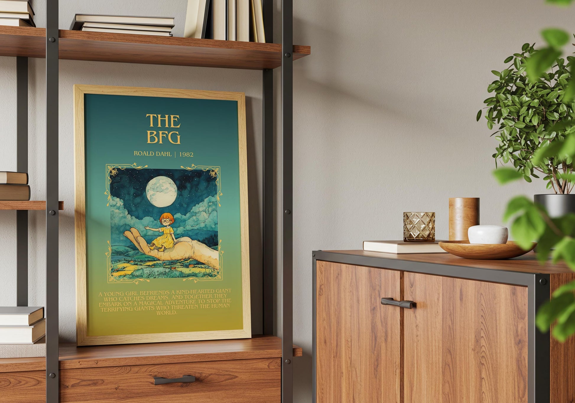 The BFG by Roald Dahl Descriptive, High Quality Poster Print. Free Delivery Wall Art. Author and Blurb Book Artwork. Gift Art for Home Kids
