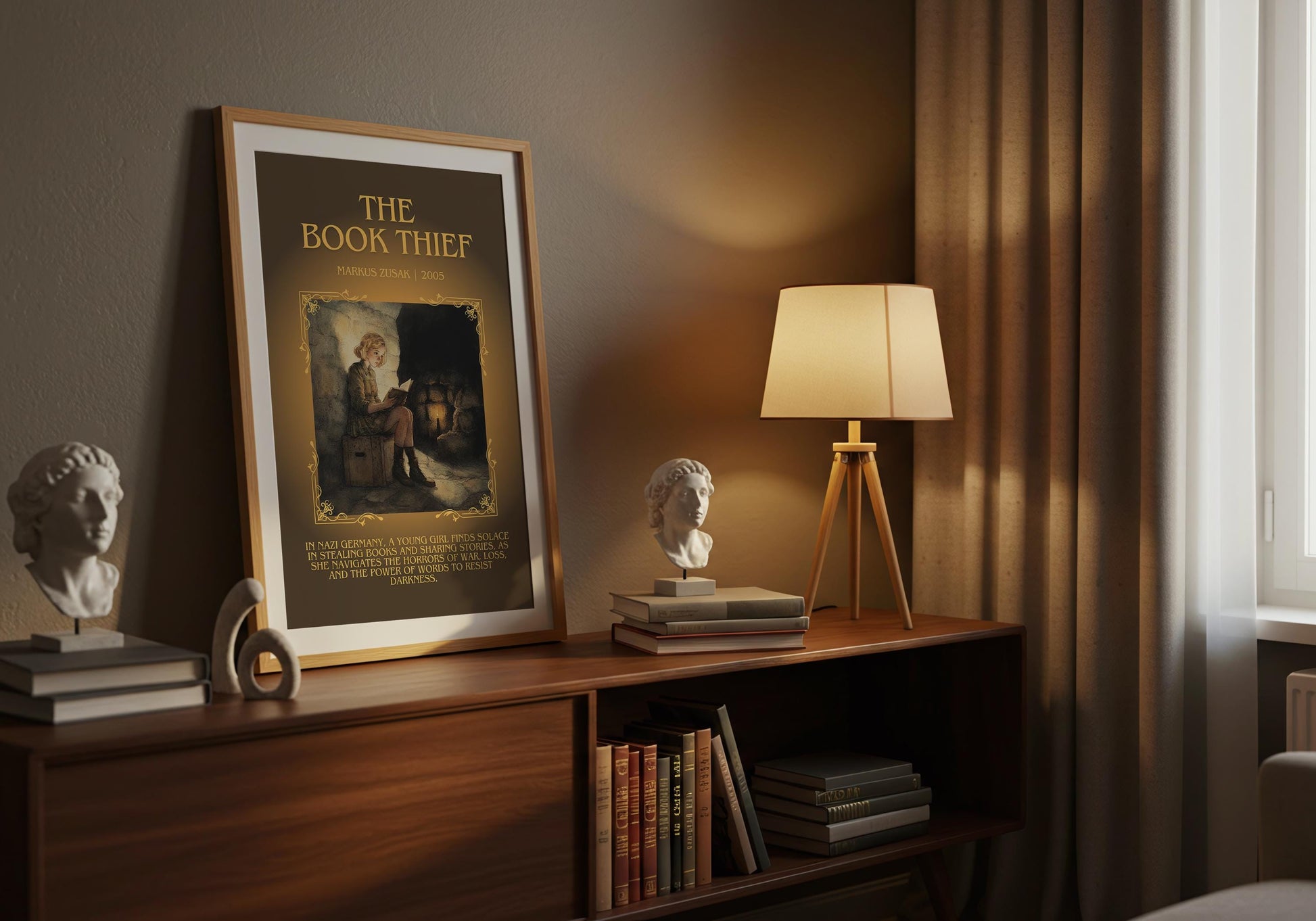 The Book Thief by Markus Zusak Descriptive, High Quality Poster Print. Free Delivery Wall Art. Author and Blurb Book Artwork. Gift Art