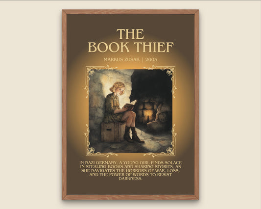 The Book Thief by Markus Zusak Descriptive, High Quality Poster Print. Free Delivery Wall Art. Author and Blurb Book Artwork. Gift Art