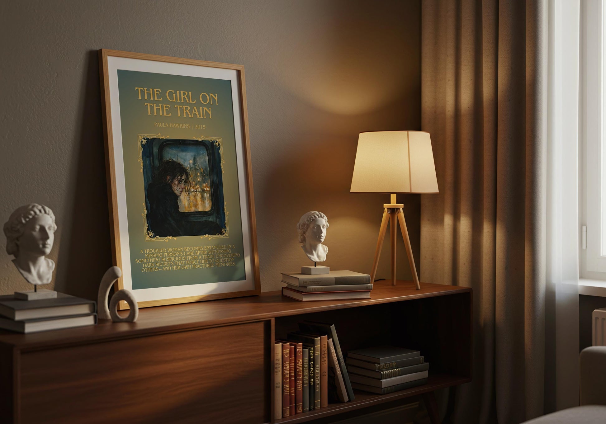 The Girl On The Train by Paula Hawkins Descriptive, High Quality Poster Print.Free Delivery Wall Art. Author and Blurb Book Artwork.Gift Art
