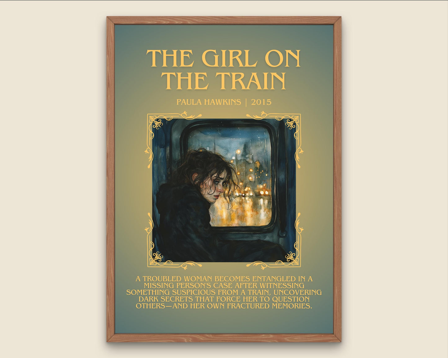 The Girl On The Train by Paula Hawkins Descriptive, High Quality Poster Print.Free Delivery Wall Art. Author and Blurb Book Artwork.Gift Art