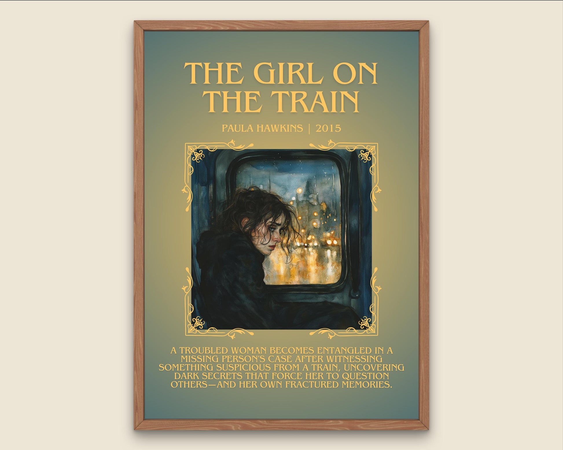 The Girl On The Train by Paula Hawkins Descriptive, High Quality Poster Print.Free Delivery Wall Art. Author and Blurb Book Artwork.Gift Art