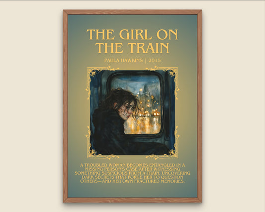 The Girl On The Train by Paula Hawkins Descriptive, High Quality Poster Print.Free Delivery Wall Art. Author and Blurb Book Artwork.Gift Art