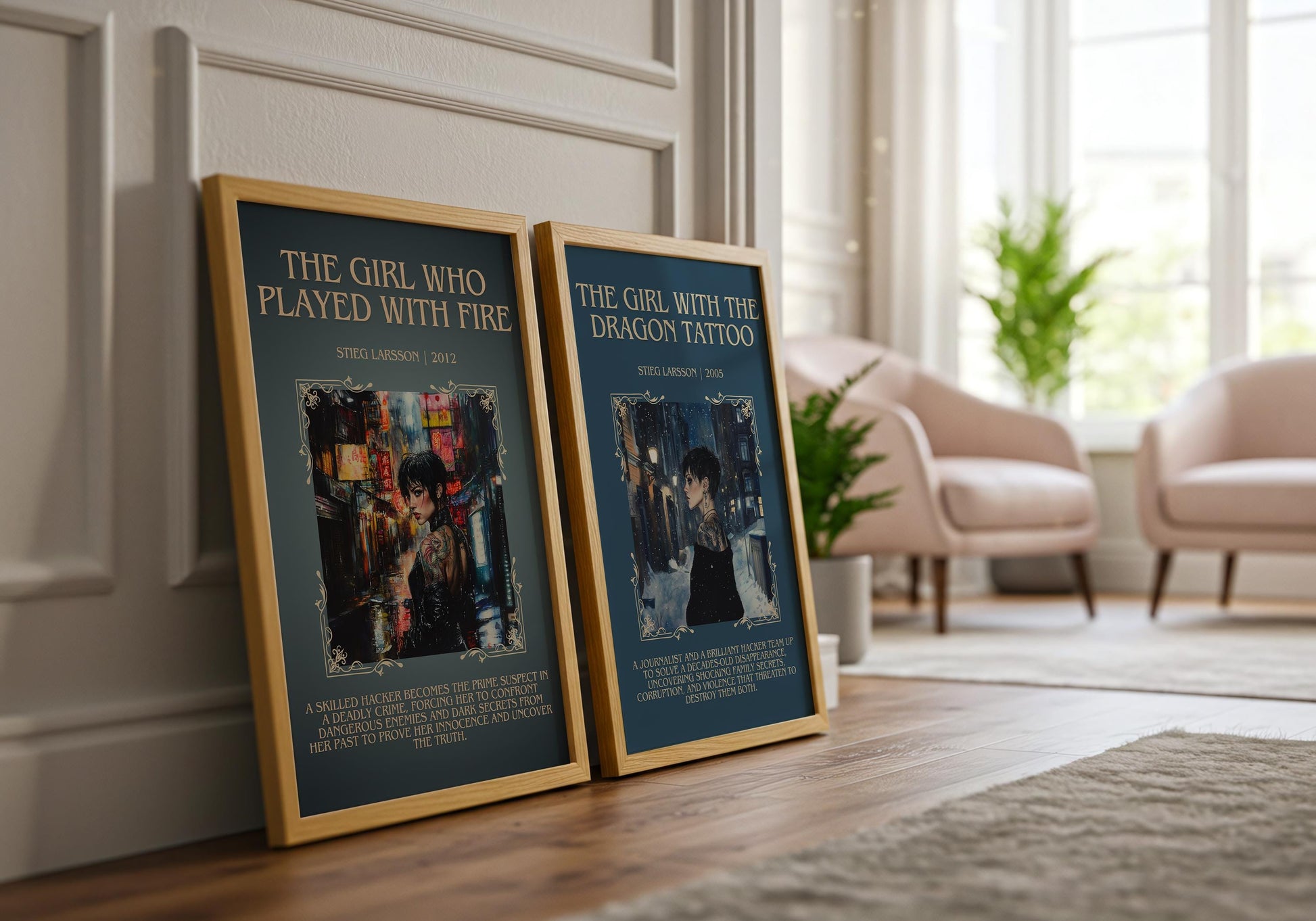 The Girl Who Played With Fire by Stieg Larsson Descriptive, High Quality Poster Print. Free Delivery Wall Art. Author and Blurb Book Artwork