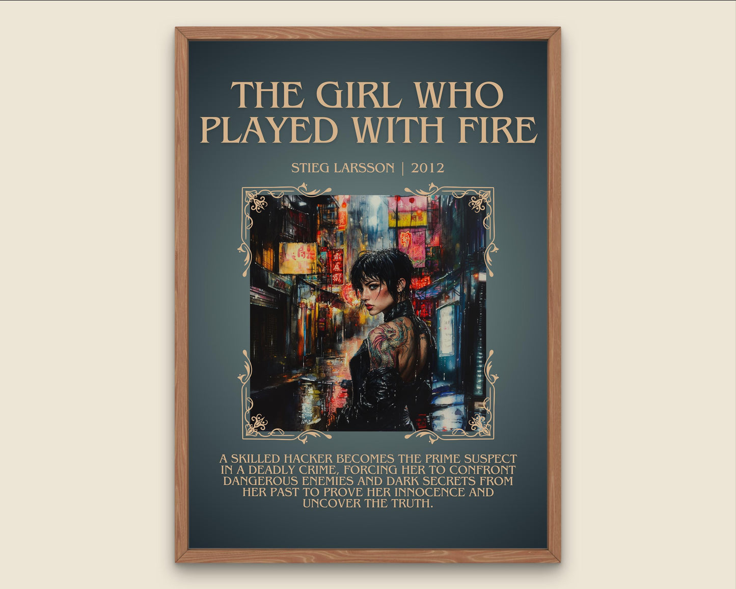 The Girl Who Played With Fire by Stieg Larsson Descriptive, High Quality Poster Print. Free Delivery Wall Art. Author and Blurb Book Artwork