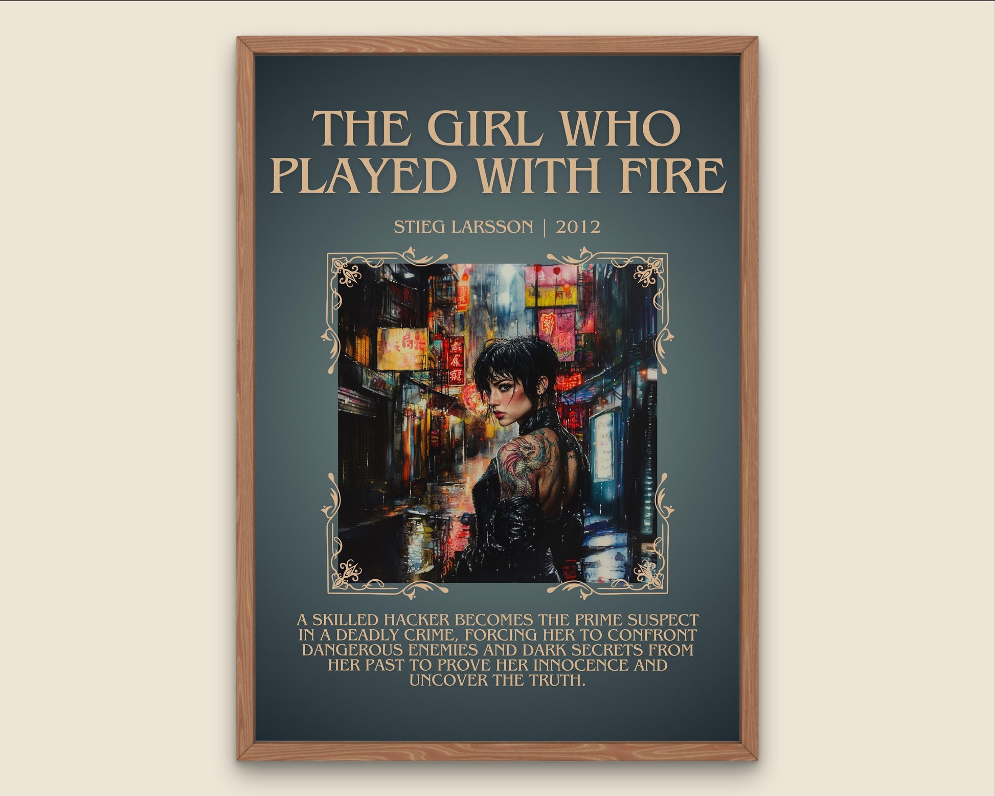 The Girl Who Played With Fire by Stieg Larsson Descriptive, High Quality Poster Print. Free Delivery Wall Art. Author and Blurb Book Artwork