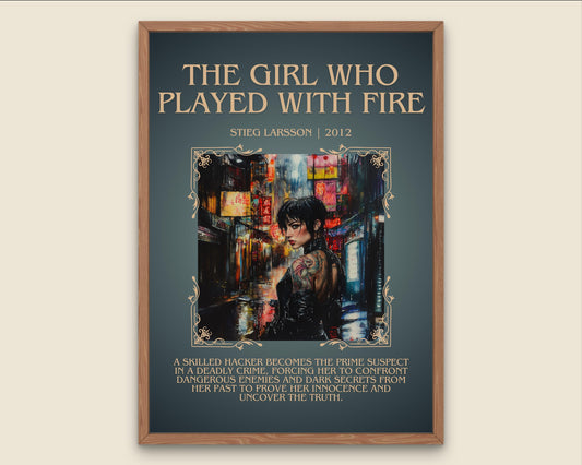The Girl Who Played With Fire by Stieg Larsson Descriptive, High Quality Poster Print. Free Delivery Wall Art. Author and Blurb Book Artwork