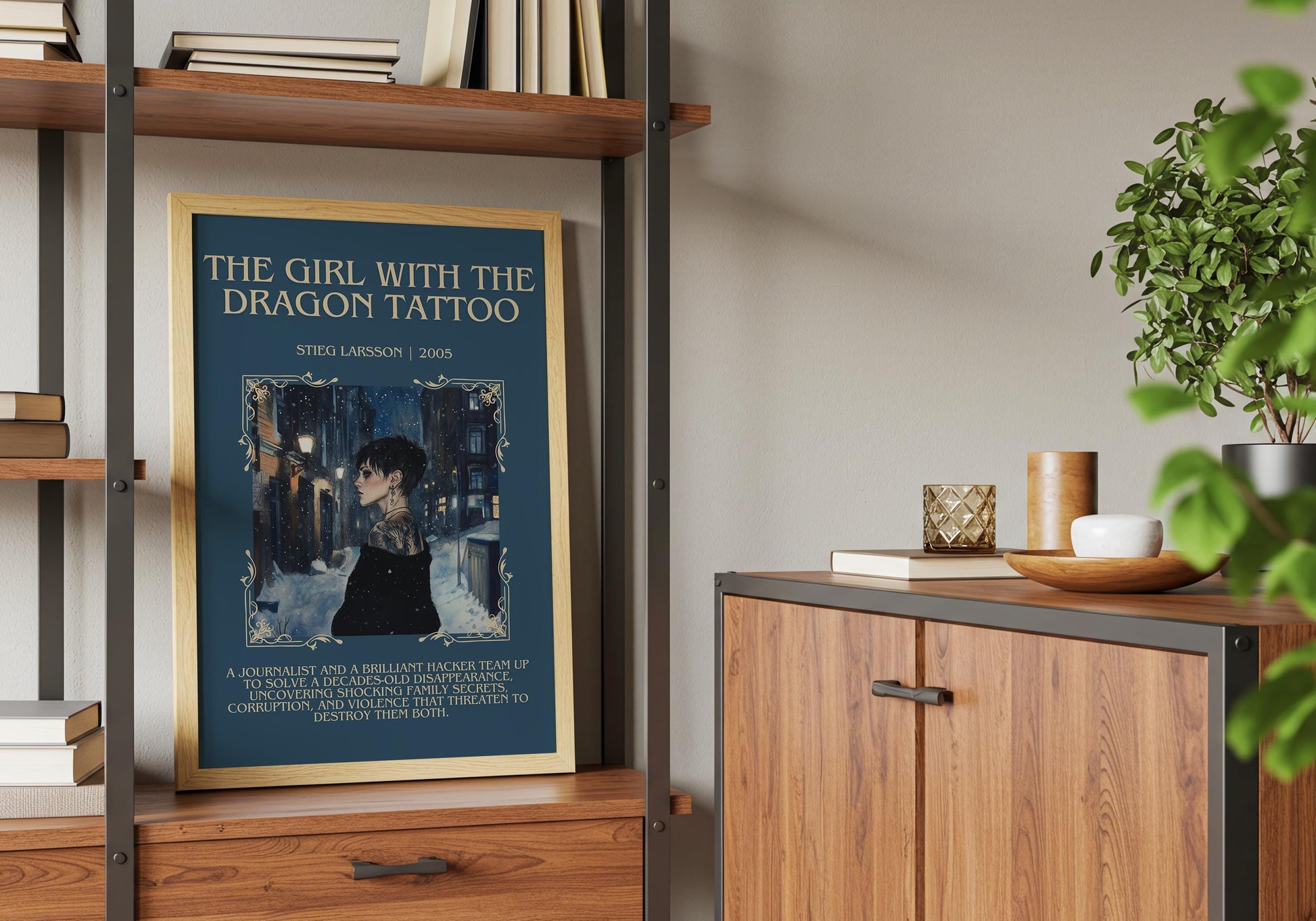 The Girl With The Dragon Tattoo by Stieg Larsson Descriptive, High Quality Poster Print.Free Delivery Wall Art.Author and Blurb Book Artwork