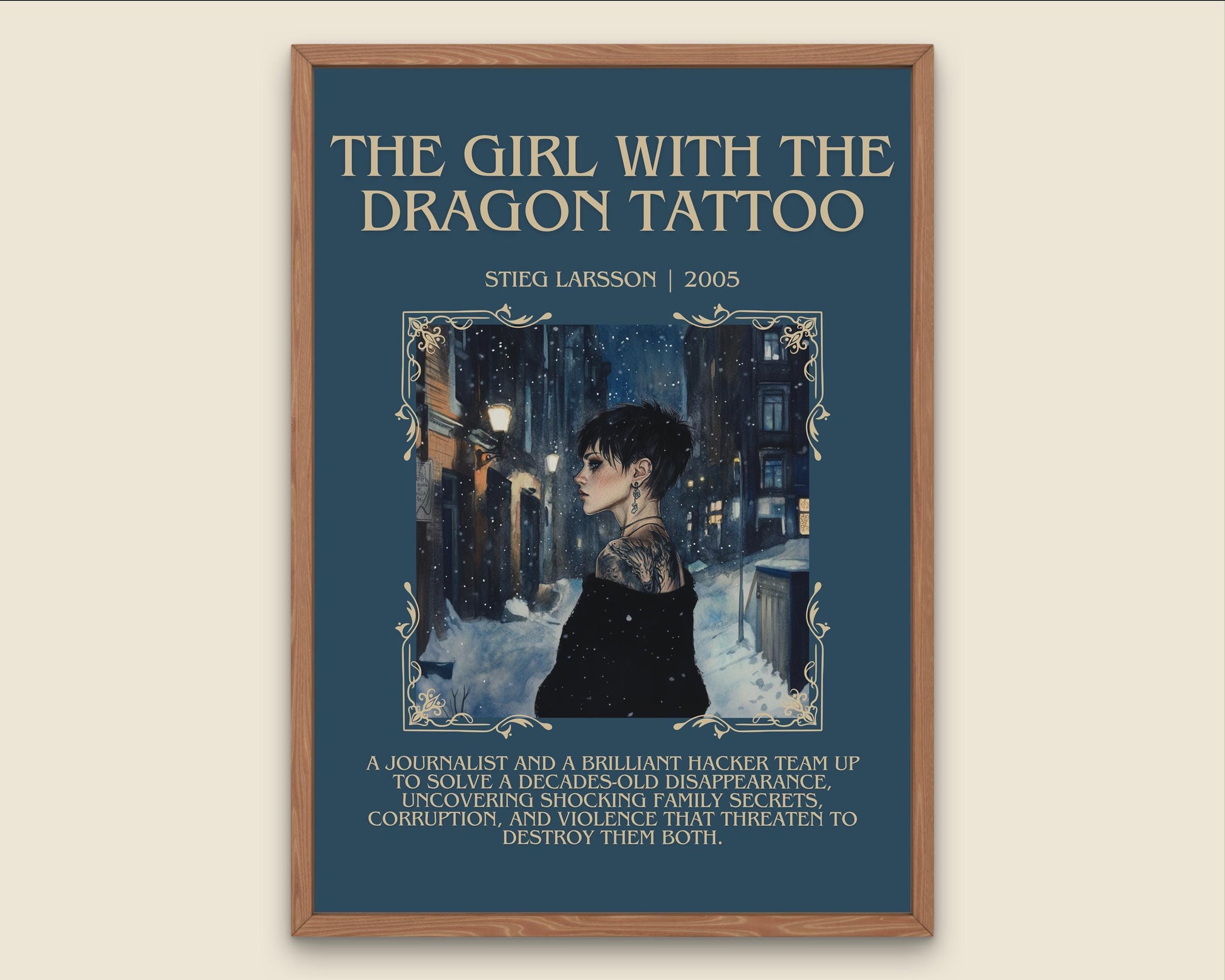 The Girl With The Dragon Tattoo by Stieg Larsson Descriptive, High Quality Poster Print.Free Delivery Wall Art.Author and Blurb Book Artwork