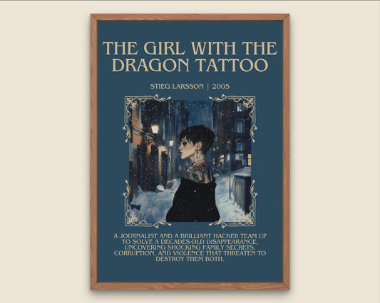 The Girl With The Dragon Tattoo by Stieg Larsson Descriptive, High Quality Poster Print.Free Delivery Wall Art.Author and Blurb Book Artwork