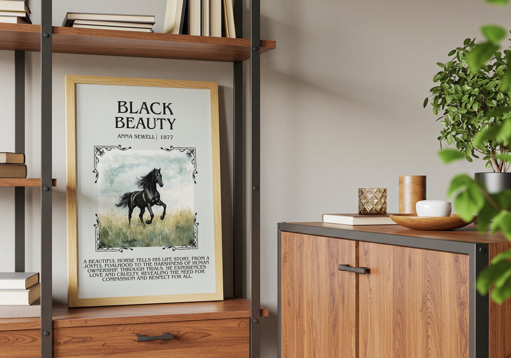 Black Beauty by Anna Sewell Descriptive, High Quality Poster. Fast, Free Delivery Wall Art. Author and Blurb Book Artwork. Summary Book Art